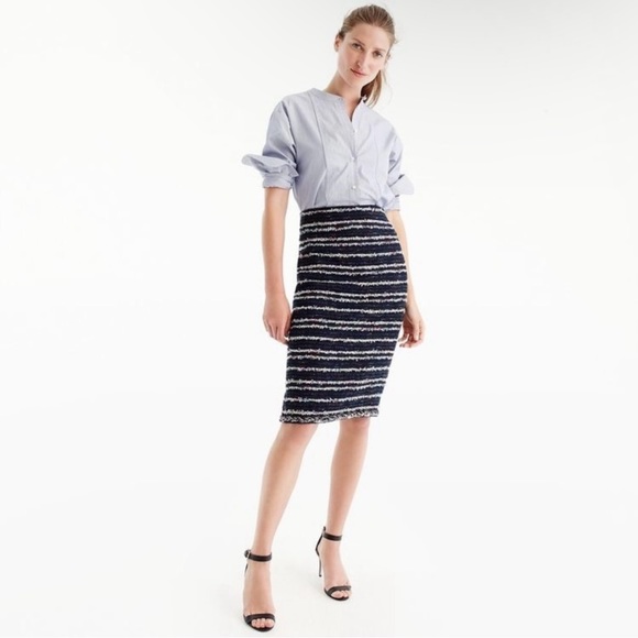 J Crew 12 Navy Confetti Nubby Party Tweed Stripe No 2 Pencil Skirt Career $148 - Picture 9 of 11